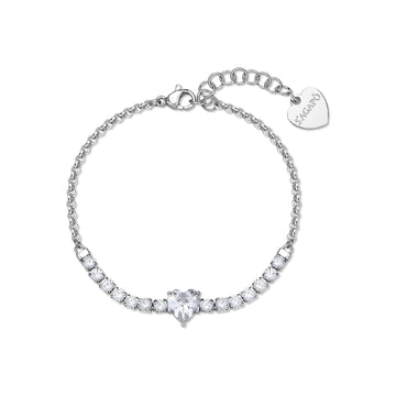 Bracciale catena S'agapõ acciaio con cuore e cristalli 18,5 cm