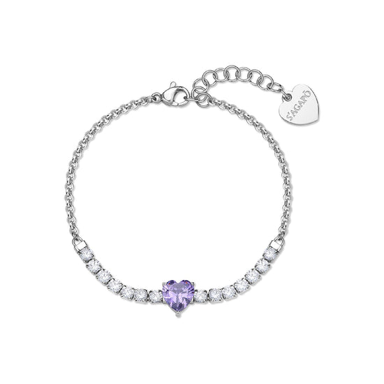 Bracciale catena S'agapõ acciaio cuore e cristalli viola 18,5 cm