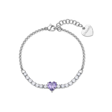 Bracciale catena S'agapõ acciaio cuore e cristalli viola 18,5 cm