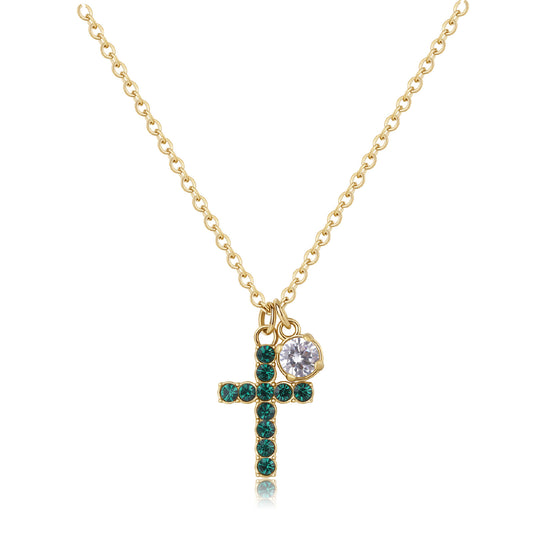 Collana pendente S'agapõ in acciaio 316L oro e cristalli verdi SA.SDZ66