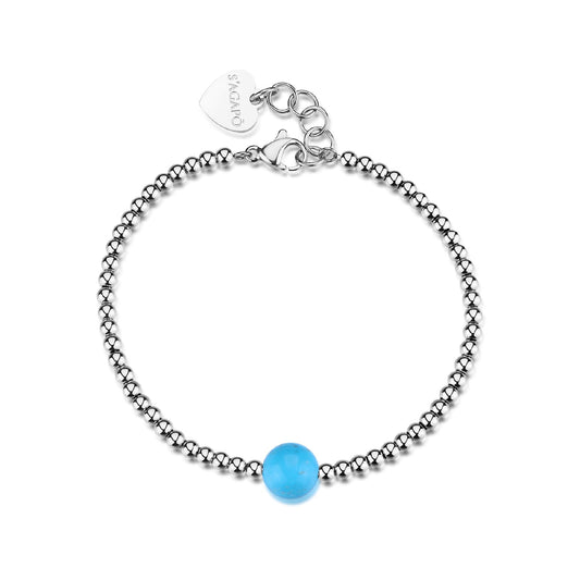 Bracciale catena S'agapõ acciaio sfera in pasta di turchese 18,5 cm