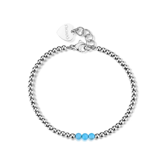 Bracciale catena S'agapõ acciaio sfere in pasta di turchese 18,5 cm