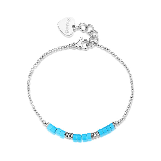Bracciale S'agapõ acciaio con elementi in pasta di turchese 18,5 cm