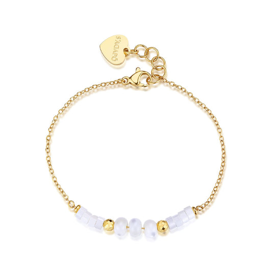 Bracciale S'agapõ acciaio dorato con elementi in madreperla 18,5 cm