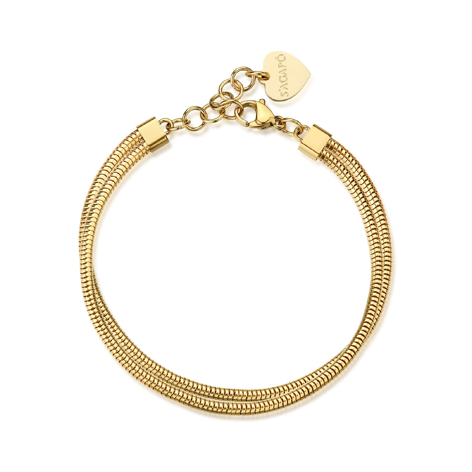 Bracciale catena multifilo spessa S'agapõ in acciaio oro 18,5 cm