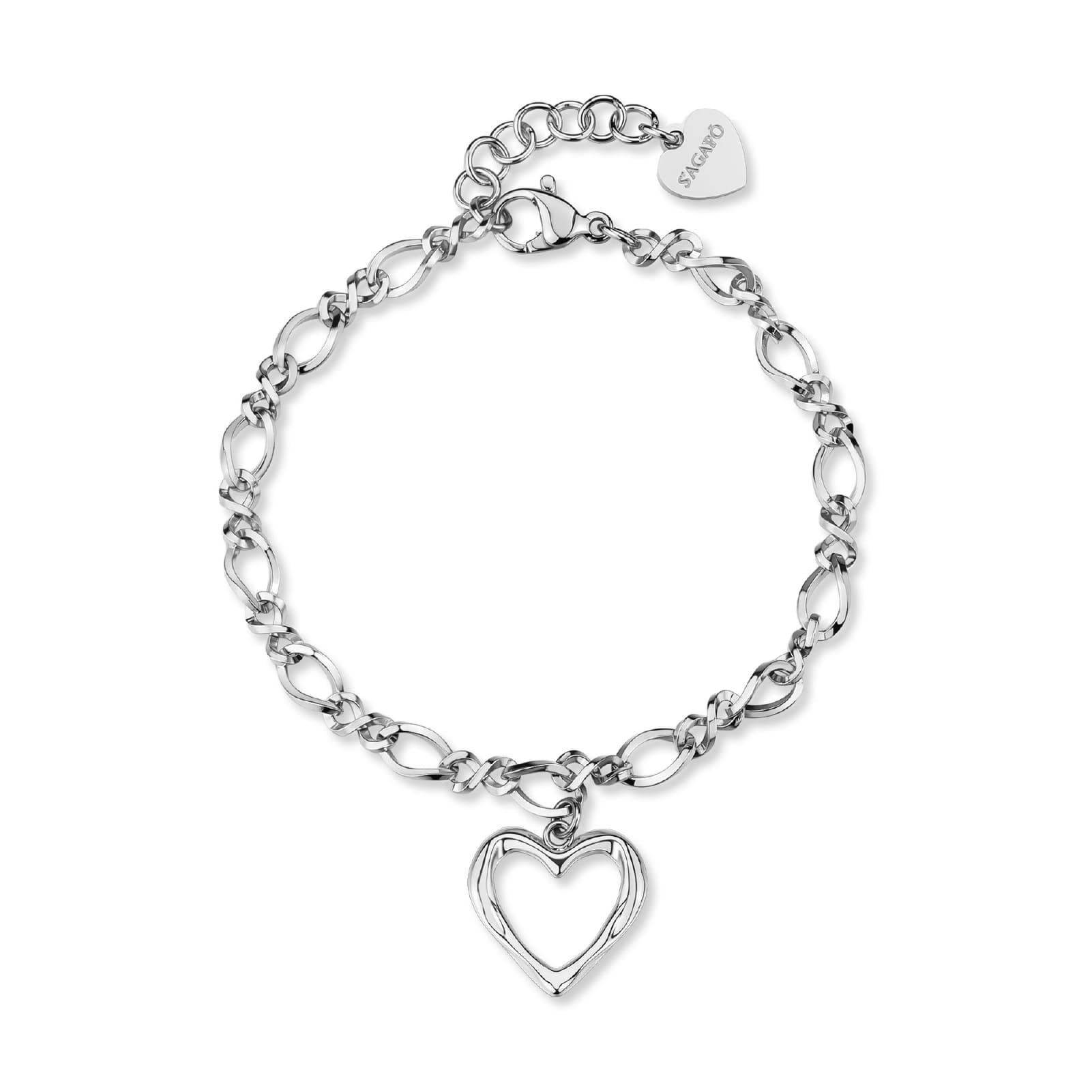 Bracciale catena S'agapõ in acciaio con cuore pendente 18,5 cm