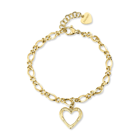 Bracciale catena S'agapõ in acciaio oro cuore pendente 18,5 cm
