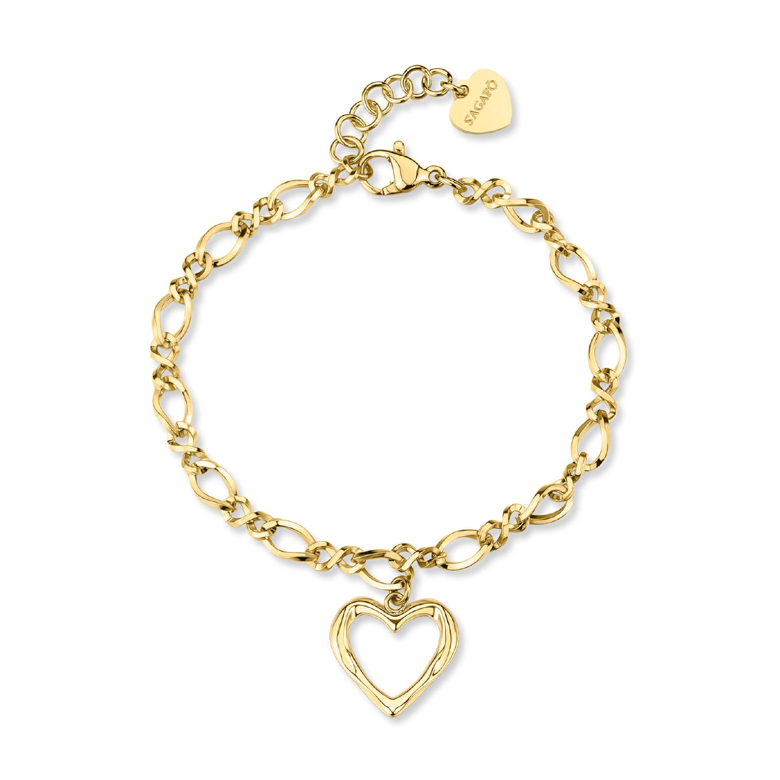 Bracciale catena S'agapõ in acciaio oro cuore pendente 18,5 cm