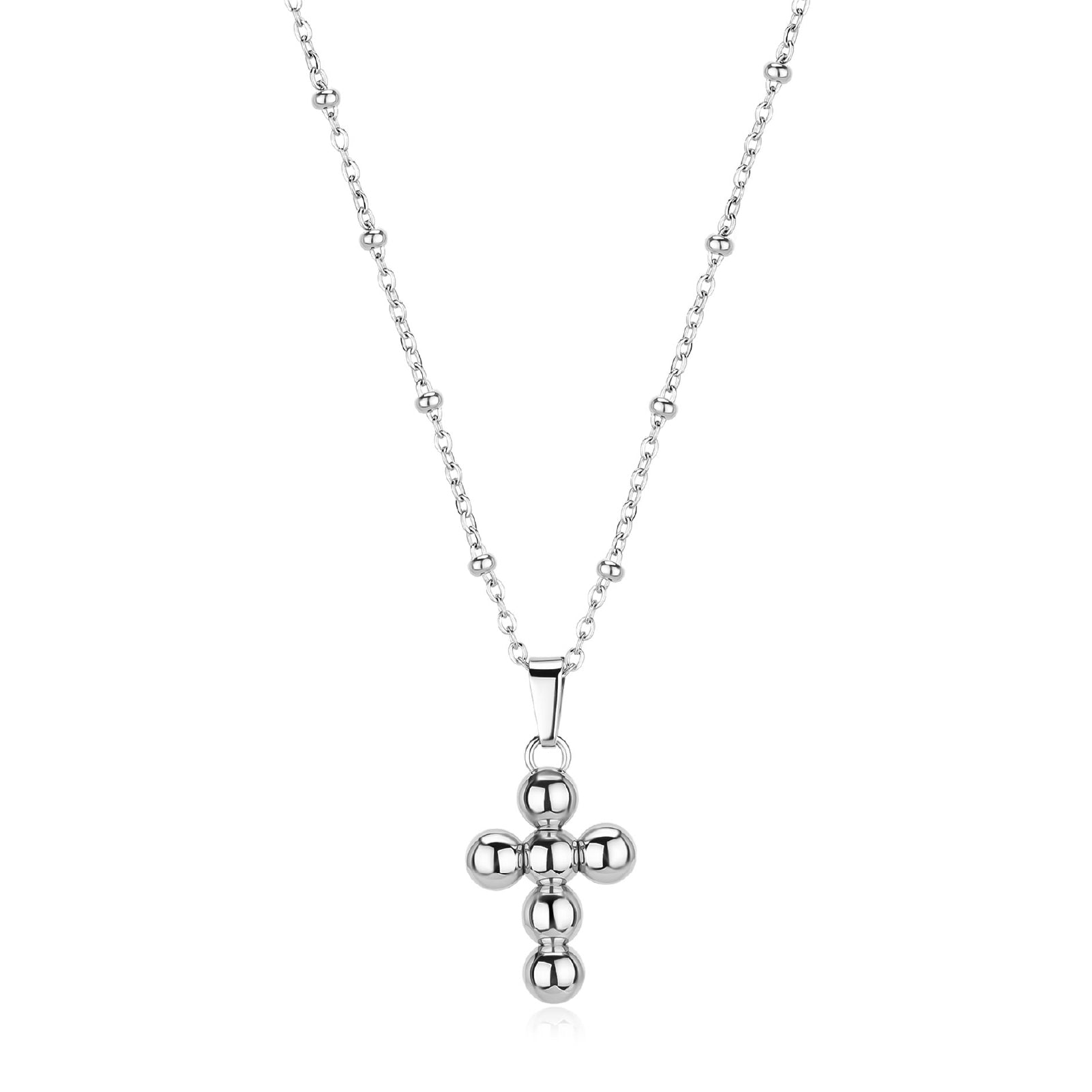 Collana Con Croce In Acciaio Inossidabile Per Donna - Pendente Con Intaglio E Diamante, Catena 70 Cm, Regalo