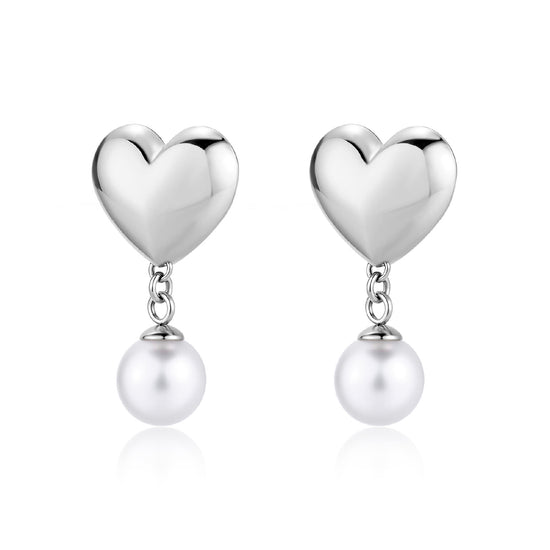 Orecchini pendenti da donna S'agapõ acciaio con perle e cuore MISURA UNICA