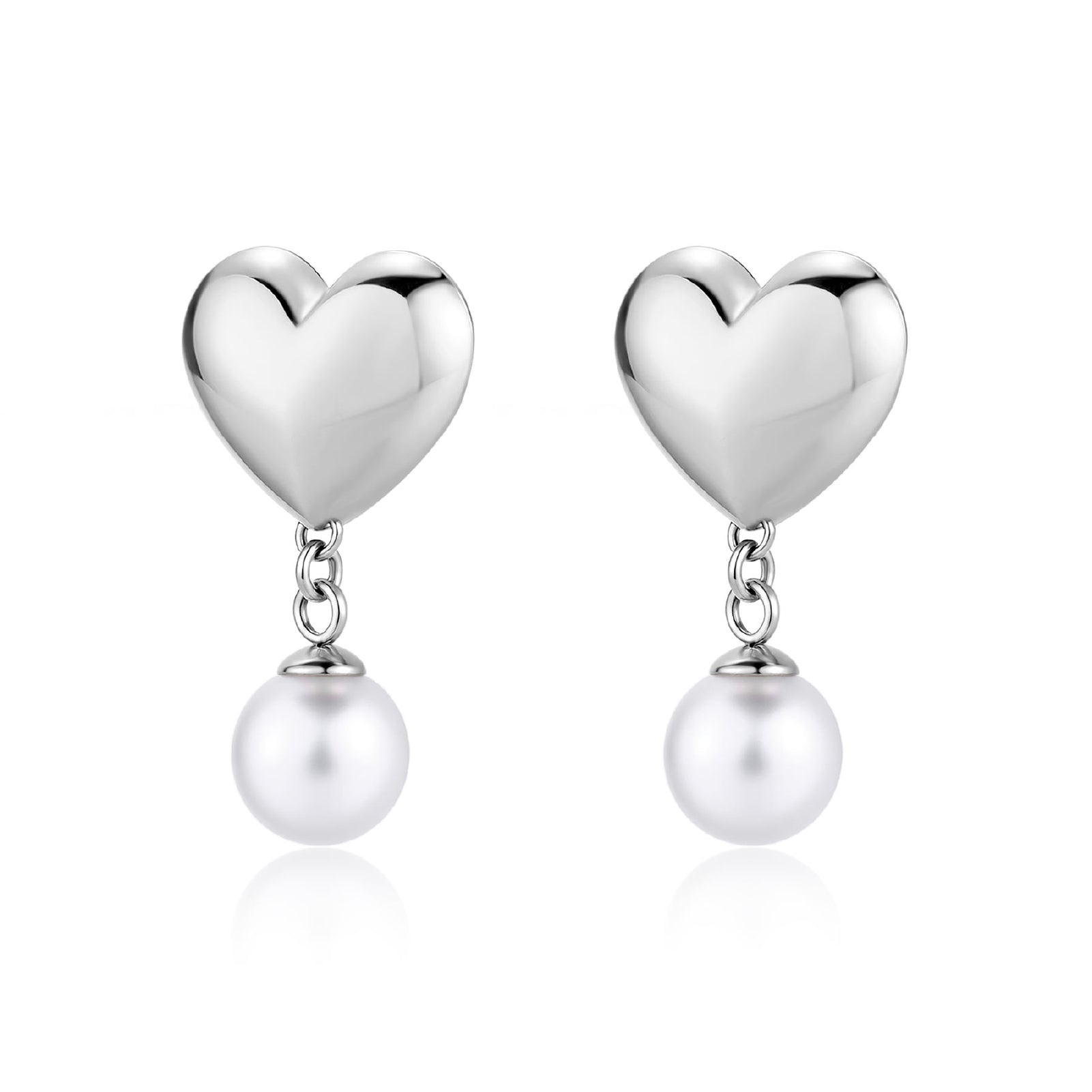 Orecchini pendenti da donna S'agapõ acciaio con perle e cuore MISURA UNICA