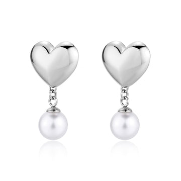 Orecchini pendenti da donna S'agapõ acciaio con perle e cuore MISURA UNICA