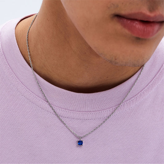 Collana girocollo S'agapõ acciaio punto luce di zircone blu MISURA UNICA