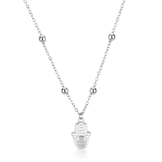 Collana girocollo S'agapõ acciaio mano di fatima e cristallo MISURA UNICA