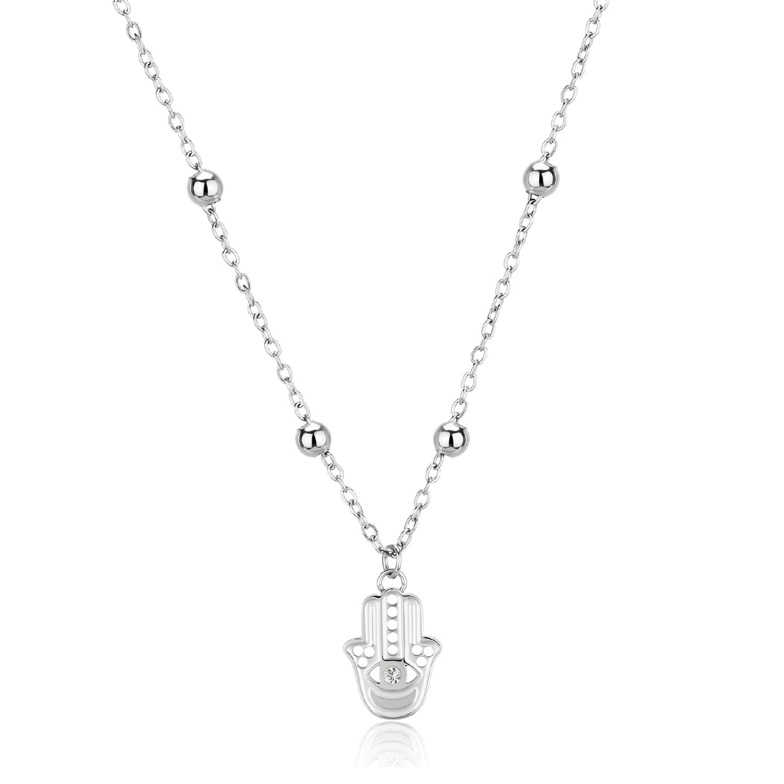 Collana girocollo S'agapõ acciaio mano di fatima e cristallo MISURA UNICA