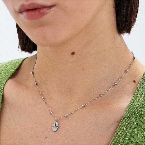 Collana girocollo S'agapõ acciaio mano di fatima e cristallo MISURA UNICA