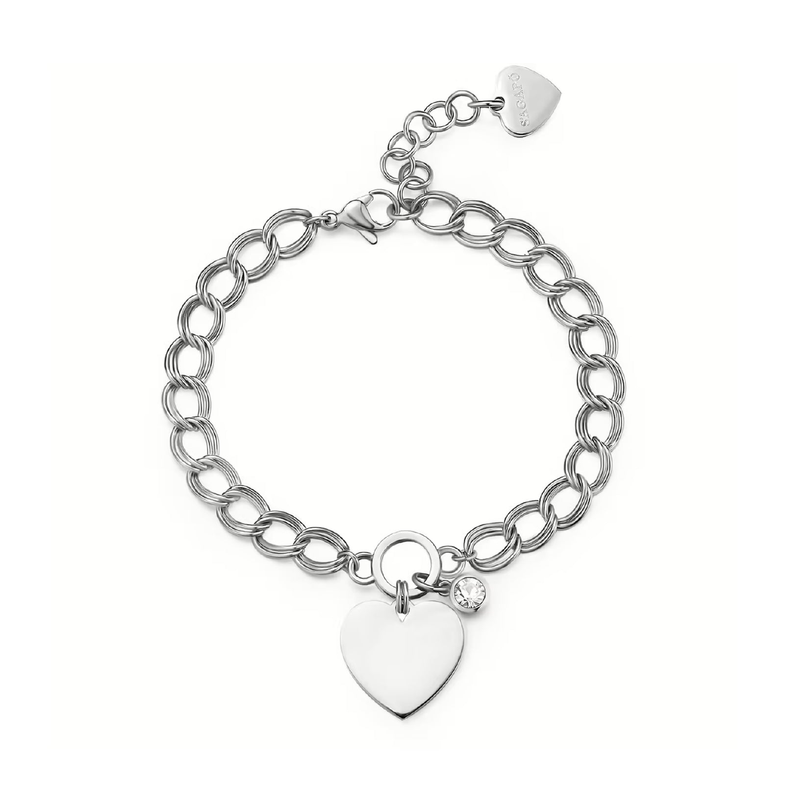 Bracciale donna S'agapõ My Love acciaio grumetta cuore cristallo