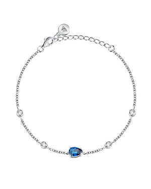 Bracciale catena da donna Morellato Tesori in argento 925 con zirconi bianchi e uno blu a goccia SAIW201