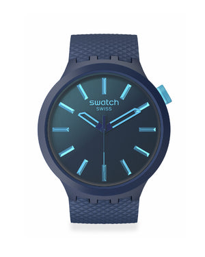 Orologio solo tempo da uomo Swatch Essentials cassa 47mm e cinturino in materiale di origine biologica blu SB05N113