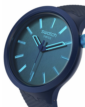 Orologio solo tempo da uomo Swatch Essentials cassa 47mm e cinturino in materiale di origine biologica blu SB05N113