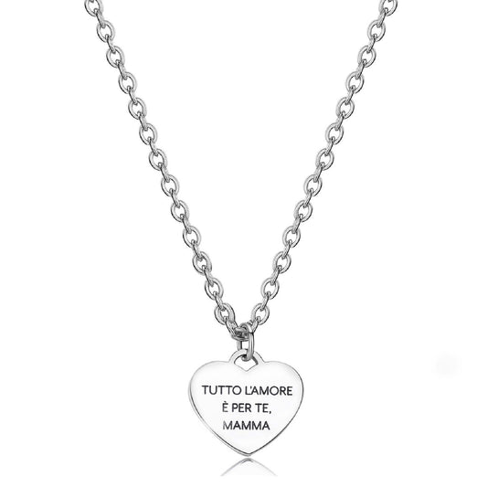Collana donna S'agapõ Be My Family in acciaio con cuore e frase "Mom" SBY004-2