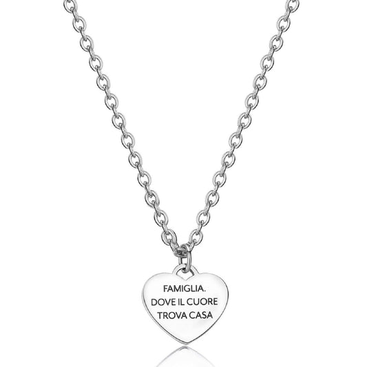 Collana donna S'agapõ Be My Family in acciaio con cuore e frase "Family is forever" SBY006-2