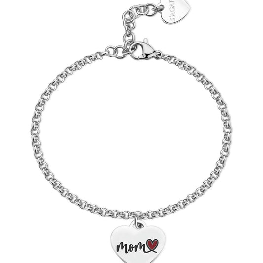 Bracciale donna S'agapõ Be My Family in acciaio con cuore e frase "Mom" SBY034-1