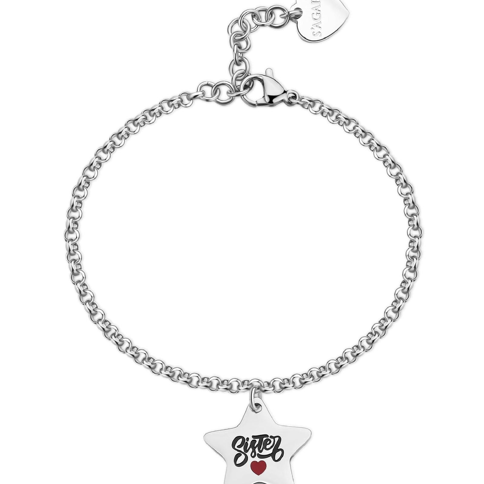 Bracciale donna S'agapõ Be My Family in acciaio con stella e frase "Sister" SBY035-1