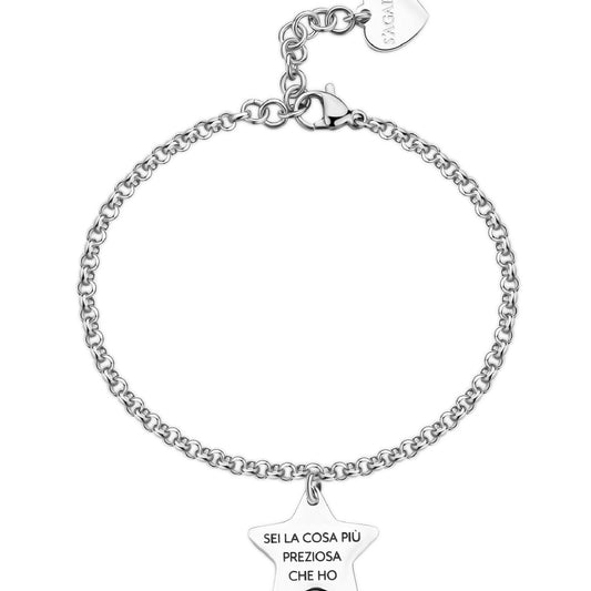 Bracciale donna S'agapõ Be My Family in acciaio con stella e frase "Sister" SBY035-2