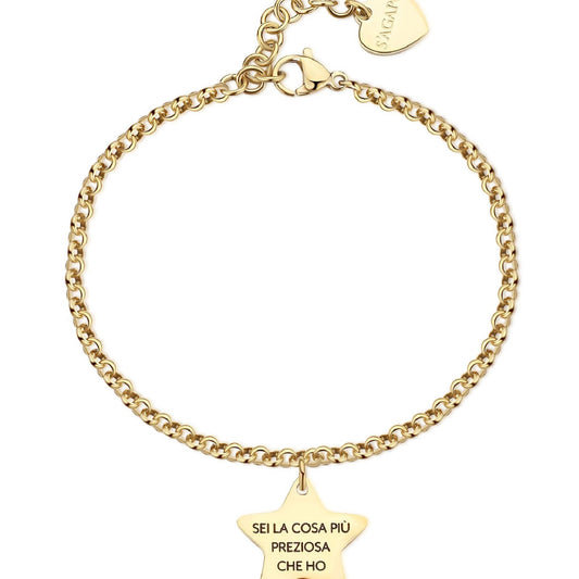 Bracciale donna S'agapõ Be My Family in acciaio oro con stella e frase "Sister" SBY036-2
