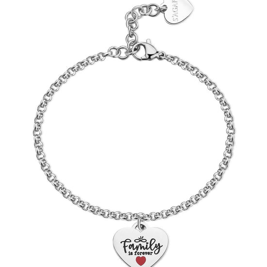 Bracciale donna S'agapõ Be My Family in acciaio con cuore e frase "Family is forever" SBY037-1