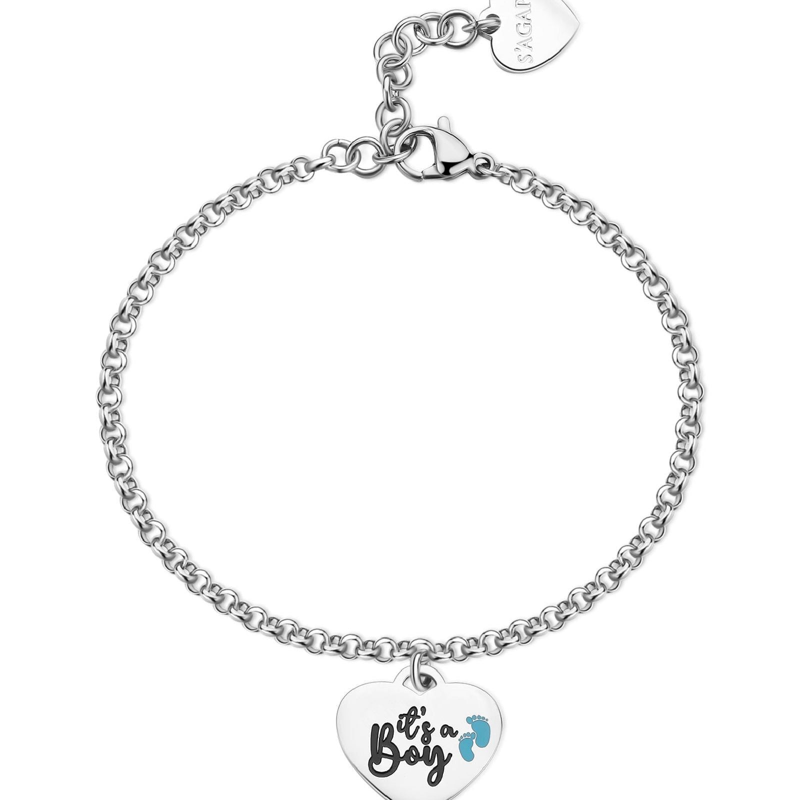 Bracciale donna S'agapõ Be My Family in acciaio con cuore e frase "It's a boy" SBY039-1