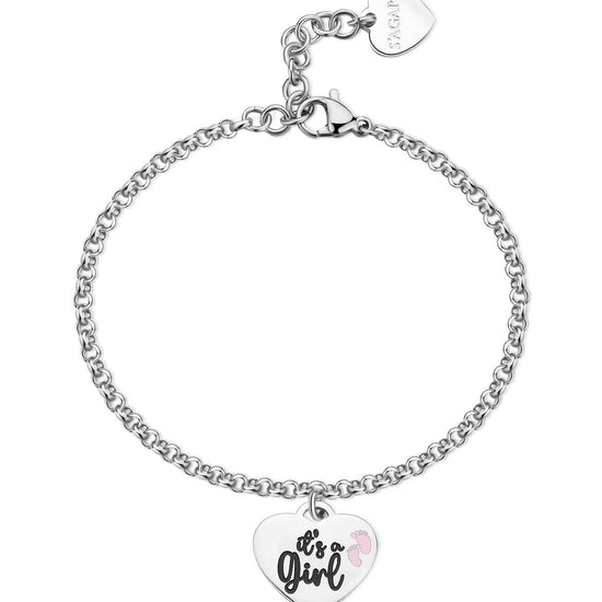 Bracciale donna S'agapõ Be My Family in acciaio con cuore e frase "It's a girl" SBY040-1