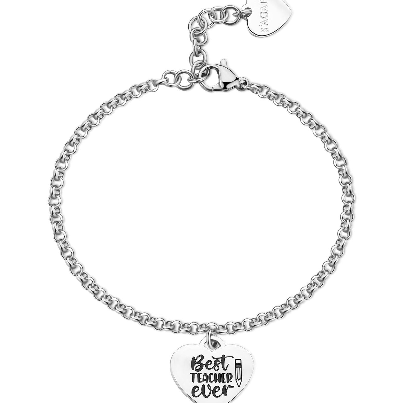 Bracciale donna S'agapõ Be My Family in acciaio con cuore e frase "Best teacher ever" SBY045-1