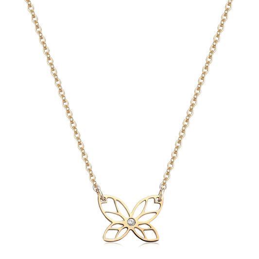 Collana donna S'agapõ Click in acciaio dorato con farfalla e cristallo SCK271-1
