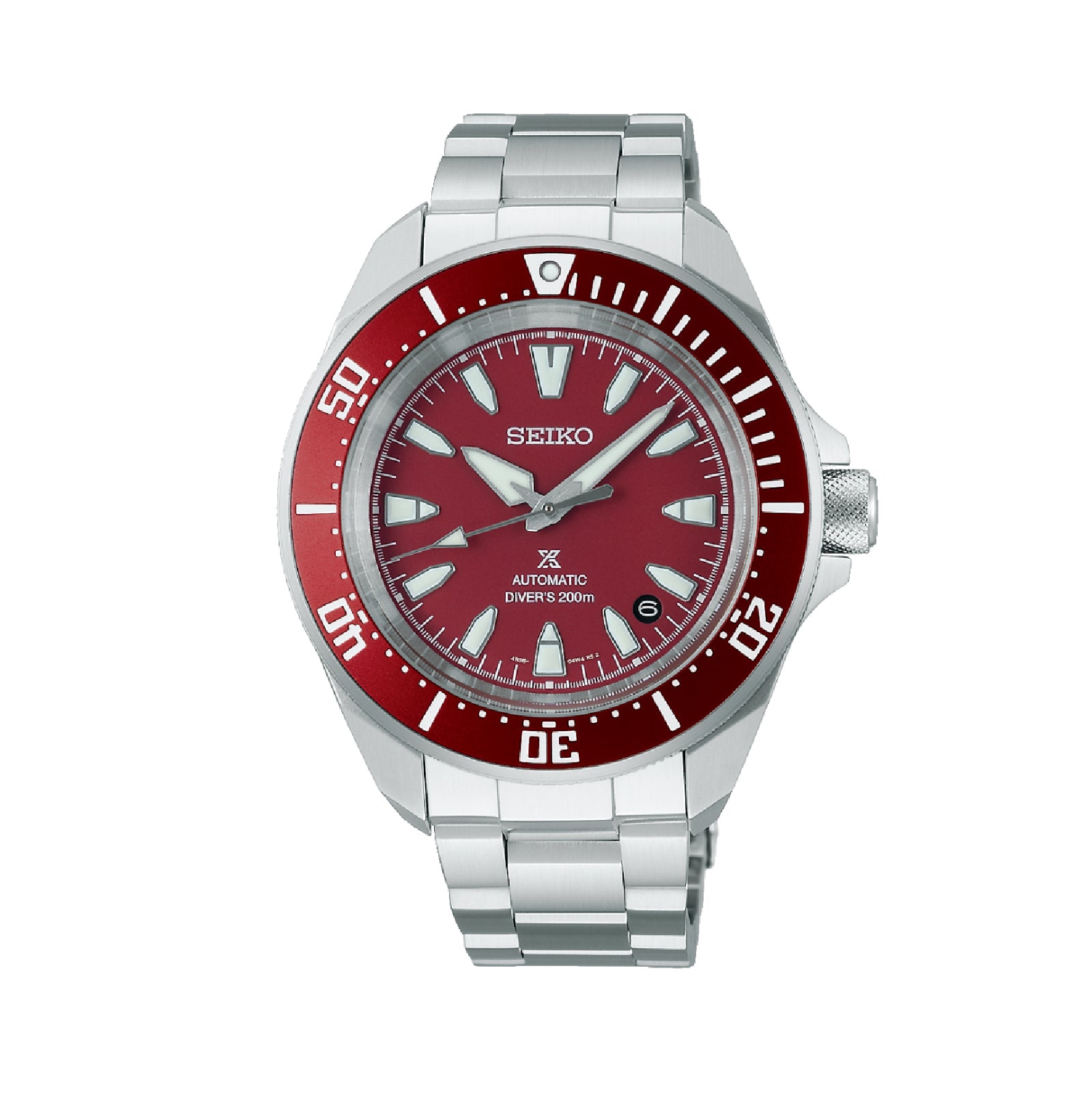 Orologio automatico Seiko in acciaio argento e rosso da uomo