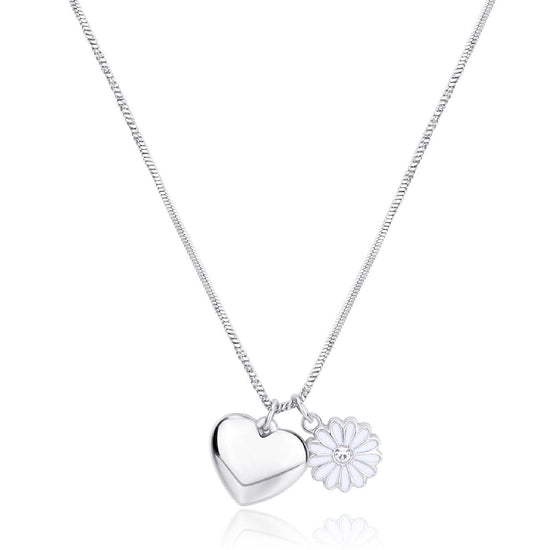 Collana donna S'agapõ Feelings acciaio cuore margherita smalto bianco cristallo SFE01-1
