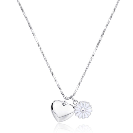 Collana donna S'agapõ Feelings acciaio cuore margherita smalto bianco cristallo SFE01-1
