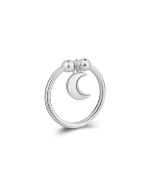 Anello da donna della collezione S'agapõ Feelings in acciaio 316L con ciondolino a forma di luna posizionato tra due sfere SFE33