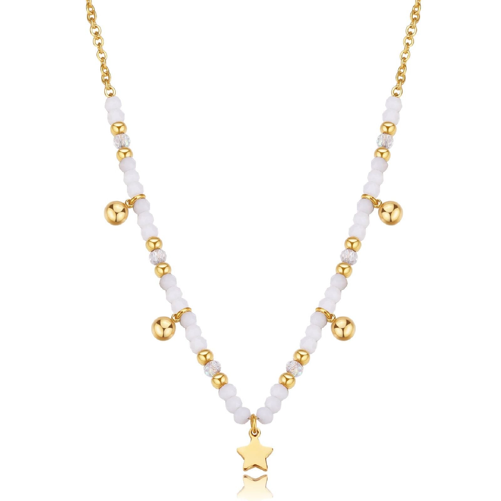 Collana girocollo donna S'agapõ Glint in acciaio dorato con sfere bianche e stella SGI04-1