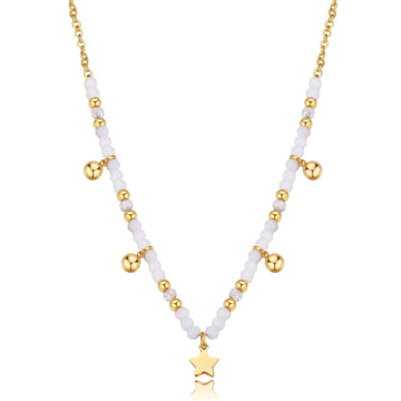 Collana girocollo donna S'agapõ Glint in acciaio dorato con sfere bianche e stella SGI04-1
