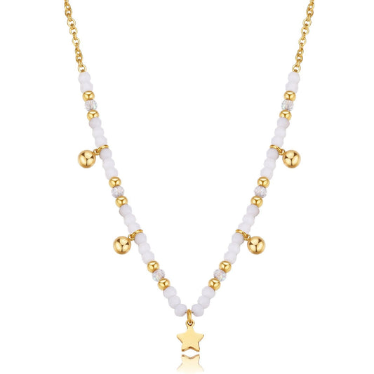 Collana girocollo donna S'agapõ Glint in acciaio dorato con sfere bianche e stella SGI04-1