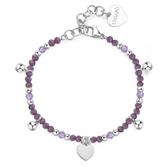 Bracciale con pietre donna S'agapõ Glint in acciaio con sfere viola e cuore SGI11-1
