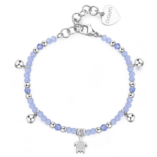 Bracciale con pietre donna S'agapõ Glint in acciaio con sfere blu e tartaruga SGI13-1
