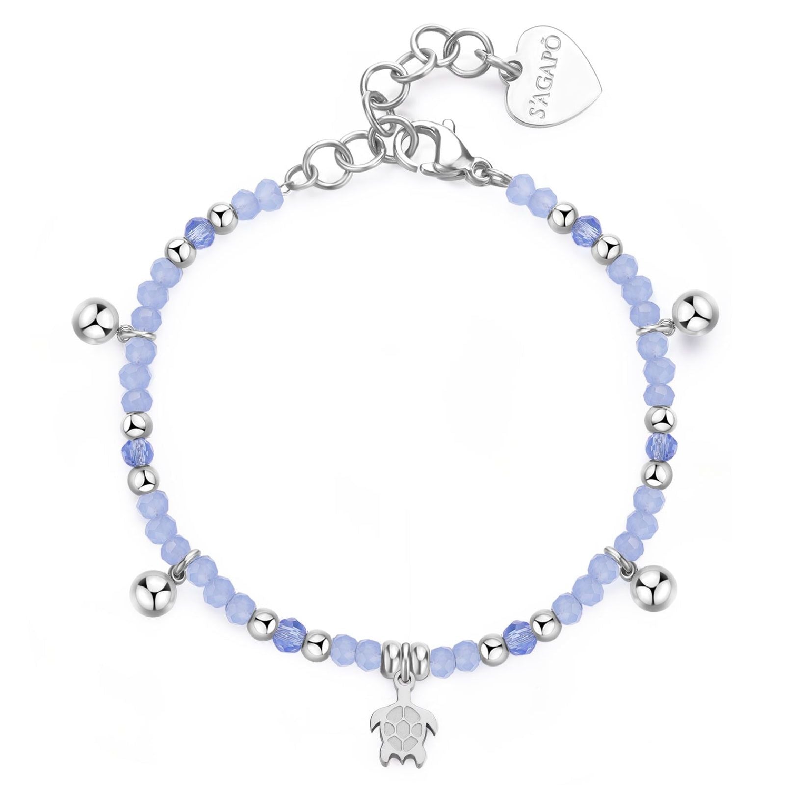 Bracciale con pietre donna S'agapõ Glint in acciaio con sfere blu e tartaruga SGI13-1