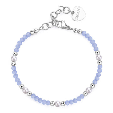 Bracciale con pietre donna S'agapõ Glint in acciaio con sfere azzurre e perle bianche SGI16-1