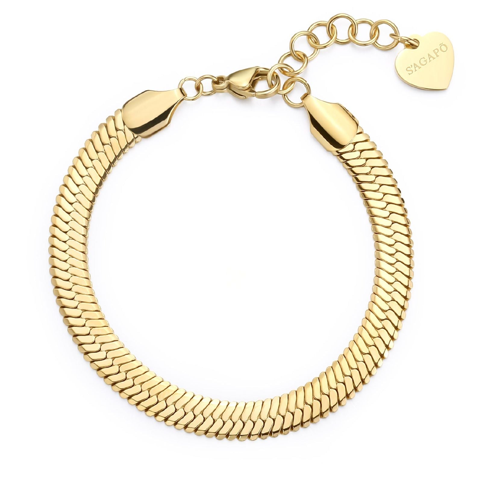 Bracciale catena donna S'agapõ Chunky in acciaio dorato con catena snake piatta SHK103-1