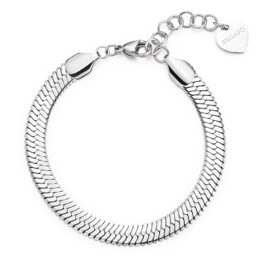 Bracciale donna S'agapõ Chunky in acciaio con catena a snake piatta 18,5 cm SHK97-1