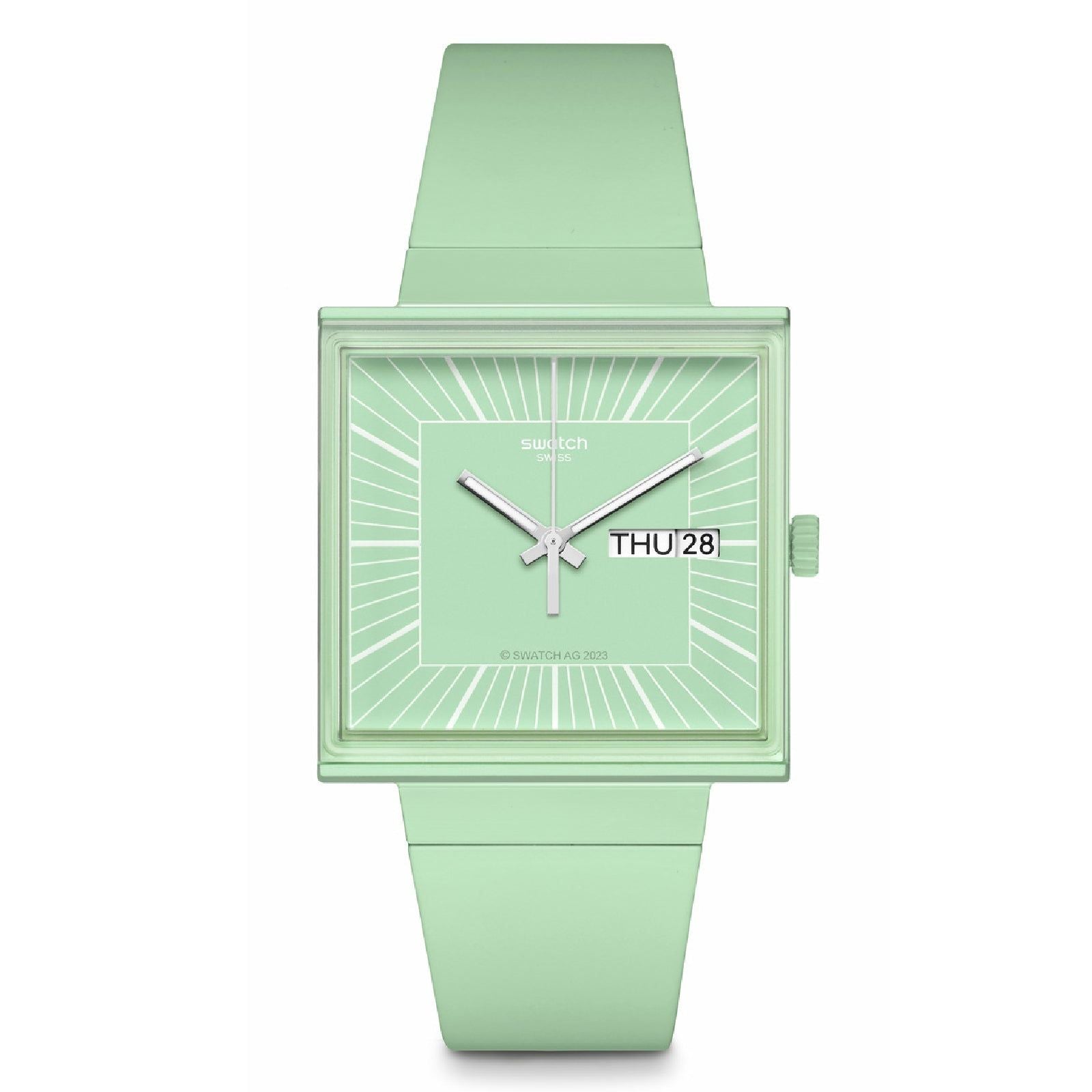 Orologio unisex Swatch What if? cassa quadrata in bioceramic verde 41,