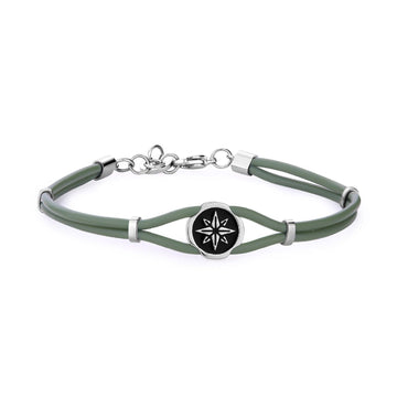 Bracciale uomo S'agapõ Panama in acciaio e gomma verde con rosa dei venti SPA28-1
